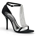 4 Inch Women's Sexy Strappy Sandals Shoes High Heel With Rhinestones Black Nubuck