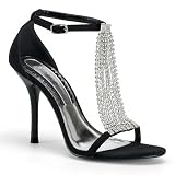 ENCHANT-46 4 Inch Women's Sexy Strappy Sandals Shoes High Heel With Rhinestones Black Nubuck PLEASER