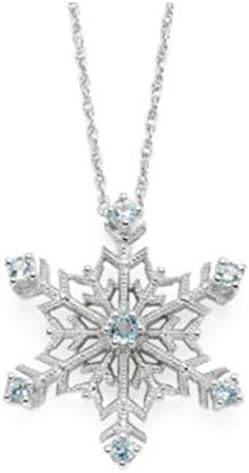 Kaleidoscope Crystal Snowflake Pendant Necklace with Blue Swarovski Elements in Sterling Silver Jewelry