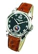 Charles Hubert Paris - Men's Premium Dress Watch with Black Face-plate, Sun/Moon Indicator, Silver-tone Accents, and Genuine Ostrich Leather Strap