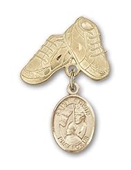 14K Gold Baby Badge with St. Edwin Charm and Baby Boots Pin
