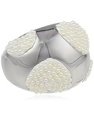 Ladys Stainless Steel with Simulated Pearl Hearts Fashionable Ring, Size 8