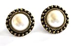 Boho vintage large faux pearl stud earrings white sun flower retro Art Deco