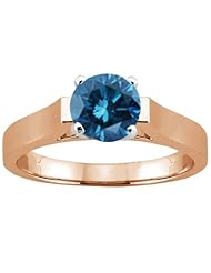 1.10 Ct Round Blue SI1/SI2 Diamond 18K Rose Gold Ring