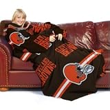 NFL Cleveland Browns Adult Comfy Throw, Officially Licensed Blanket with Sleeves "Stripes" Design