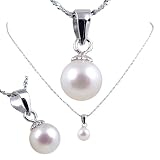 Freshwater Cultured Round Shape 6-6.5mm White Pearl Pendant, 16" Sterling Silver 1MM Cable Chain