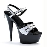 6 Inch Women's Sexy Black Shoes Mid Platform High Heel Shoes With Ankle Strap