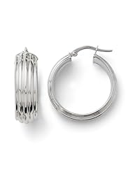 14k White gold Leslies Polished and Textured Hinged Hoop Earrings