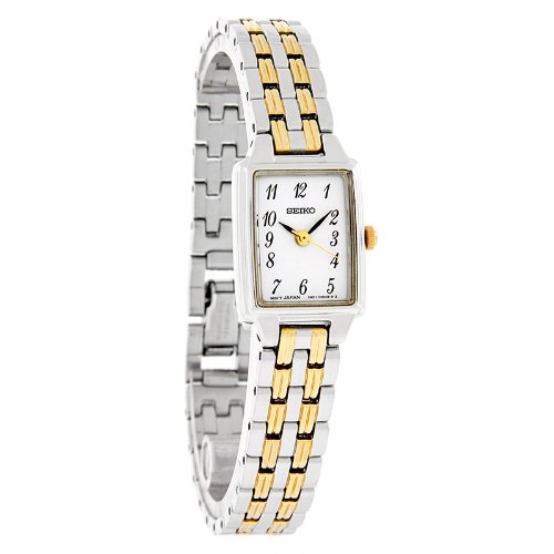 Seiko Quartz Ladies Two Tone White Dial Bracelet Dress Watch SXGl61