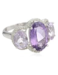 Sterling Silver Amethyst, Rose De France and 0.25cttw Diamond 3-Stone Ring, Size 7
