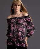 INC International Concepts Petite Floral Silk Off-the-Shoulder Peasant Top