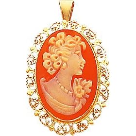 14K Yellow Gold Shell Cameo Pendant Pin Jewelry New |N by FindingKing