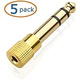Cable Matters 5-Pack, Gold Plated 6.3mm (1/4 inch) to 3.5 mm Male to Female Stereo Adapter