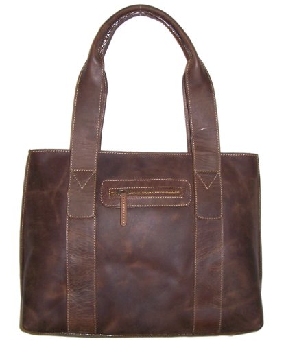 Geschenk-Set Postkarte und Greenland NATURE Damen-Tasche Shopper Leder-Handtasche aus Rindleder in dunkel-braun