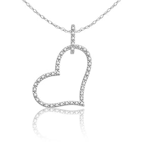 10k White Gold Diamond Heart Pendant (1/6 cttw, H-I Color, I2 Clarity), 18mm