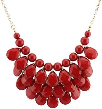 Bib Bubble Statement Necklace & Earrings Jewelry Set Inspired. - RED