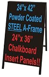 NEOPlex 24 x 42 Black Powder Coated Steel Sidewalk Sandwich Board A-frame Sign w/Black Chalkboard Insert Panels