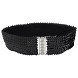 Allegra K Women Black Paillettes Elastic Dress Blouse Cinch Belt