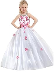 Girls Halter Floor Length Lace Pageant Dress 