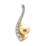 South Sea Golden Pearl Pendant with Diamond in 14K Yellow Gold