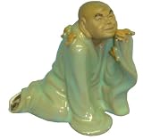 Five blessings Buddha - glazed ceramic figure with lucky bats