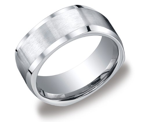 Cobalt 9mm Comfort Fit Four Sided Mens Band with Satin Center Featuring Beveled Cut Sides, Size 10