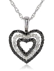 Sterling Silver Black and White Diamond Heart Pendant Necklace (1/3 cttw)