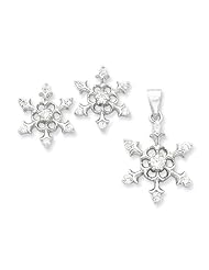 Sterling Silver Cz Snowflake Pendant & Earring Set