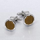 Tiger Eye Beveled Edge Round Cufflinks