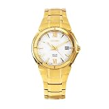 Seiko Men's SNE090 Solar Gold Stainless Steel White Dial Watch