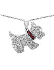 Original Star K (tm) Dog Pendant With Round Created Ruby And Cubic Zirconia in .925 Sterling Silver