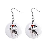 I Love My Boston Terrier Dangle Button Earrings