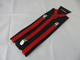 Pair of red Mod design narrow braces.Suspenders , 1.5cm wide. Adjustable . One size Adults. Metal adjusters and Snap fasteners