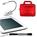Amazon Kindle DX Combo: Semi Transparent White Silicon Skin With RED Kroo Cube Travel Carrying Pouch Case with Side Pocket   Includes a 4-Inch Determination Hand Strap and 2LED UltraFlex2 E-Reader Might Light