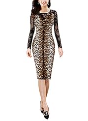 Polyester Lace Pleated Leopard Print Knee Length Party Dress 