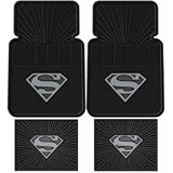  : Superman Silver Shield Combo Front & Rear Logo Floor Mats & Steering Wheel Cover with Bonus License Plate Frame
