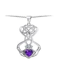 Celtic Love By Kelly (tm) Celtic Knot Claddagh Heart Pendant with Heart Shape Simulated Amethyst in 925 Sterling Silver