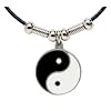 Yin Yang Pendant - Beaded Black Leather Necklace