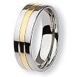 14K Gold Plated Grooved Polished Titanium Ring (7.0 mm) - Sizes 6-13