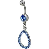 Pugster Belly Navel Ring Light Blue Crystal Hollow Teardrop Dangle Fashion September Belly Navel Ring Body Jewelry