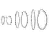 3 Pair Diamond Hoop Earrings Set in Sterling Silver