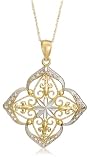 10k Two-Tone Gold Diamond-Shaped Filigree Pendant, 18