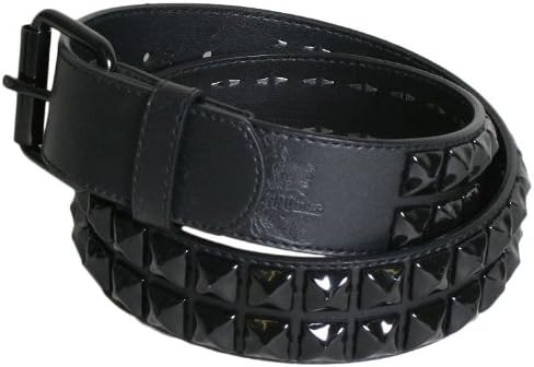 PUNK/ROCK/EMO Black Double Row Pyramid Studded Leather Belt with Black Studs ON SALE THIS WEEK ONLY (Medium (33-37))
