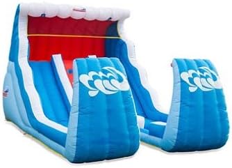 Kids Water Slide Splash Pool with Basketball Hoop for Shooting and Climbing Wall with Holes and Handle
