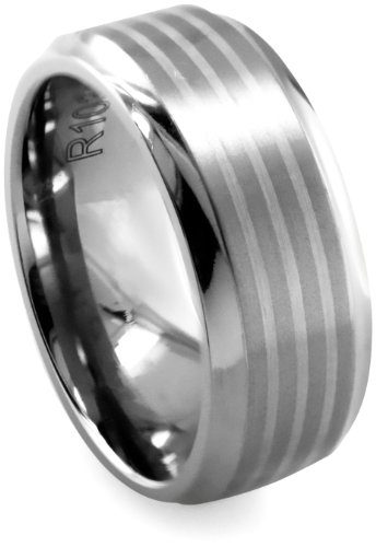 Edward Mirell Mens Grey Titanium and Sterling Silver Inlay 9mm Ring, Size 10.5