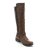 FOREVER MANGO-21 Women's Winkle Back Shaft Side Zip Knee High Flat Riding Boots, Color:BROWN, Size:8