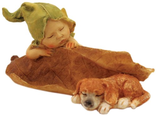 Top Collection Enchanted Story Fairy Garden Sleeping Fairy Baby with Puppy Outdoor Statue