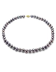 14k Yellow Gold 7-7.5mm Black Freshwater Pearl Necklace 18" Length with Filigree Clasp.