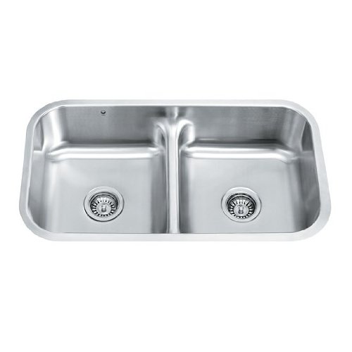 Vigo Industries VG3218 Equal Bowl Stainless Steel Undermount Kitchen Sink, Steel