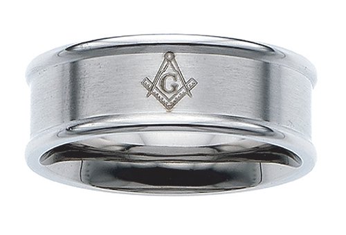 Men's 8mm Stainless Steel Masonic Freemason Mason Blue Lodge Ring